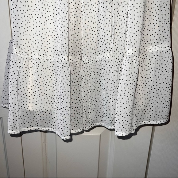 Express Little White Dress Ruffled Peasant Dress Polka Dot Mini Dress Medium - Picture 6 of 8